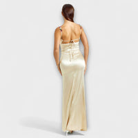 Style200™ | Embellished Satin Dress with Back Lacing for Parties