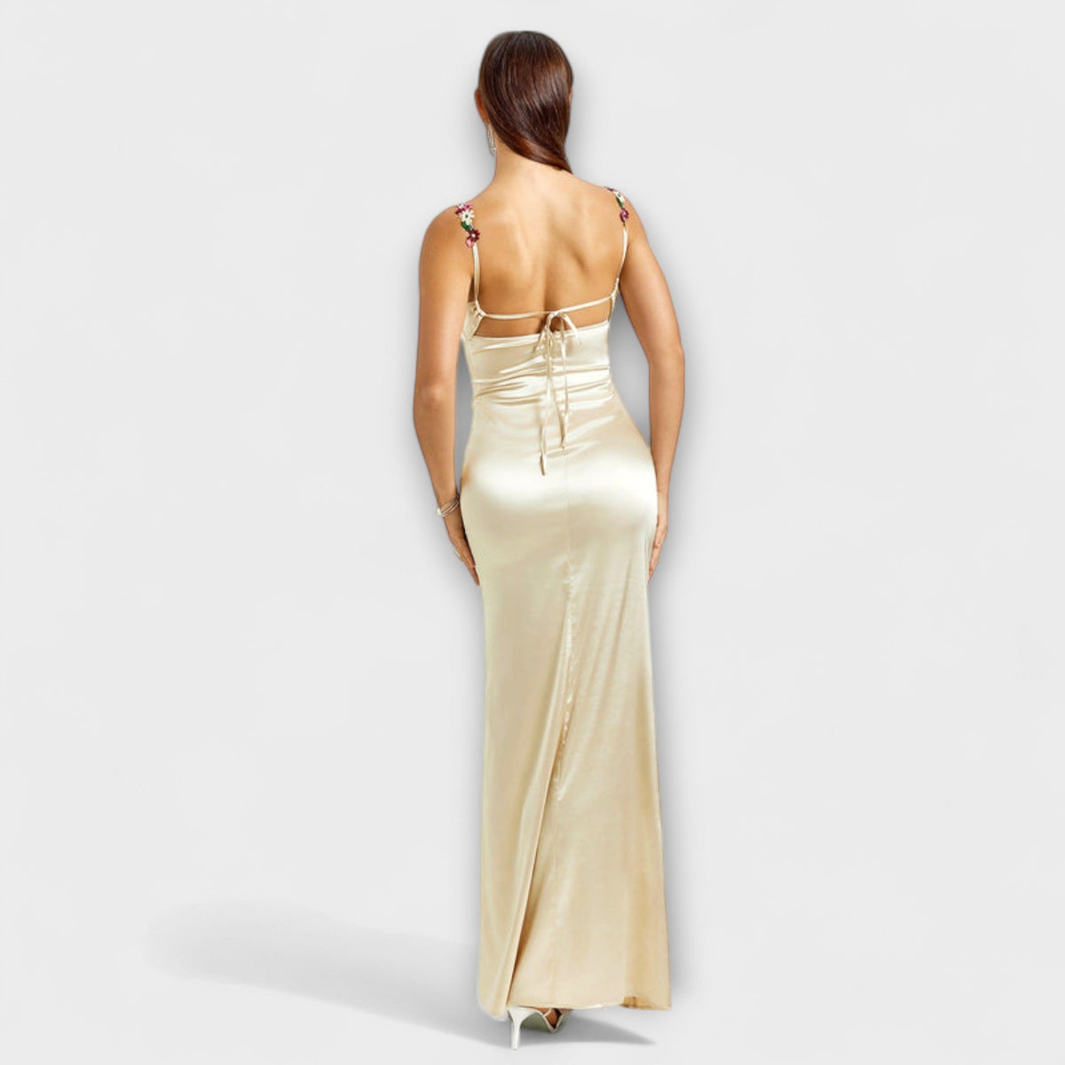 Style200™ | Embellished Satin Dress with Back Lacing for Parties