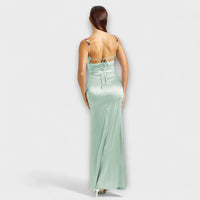 Style200™ | Embellished Satin Dress with Back Lacing for Parties