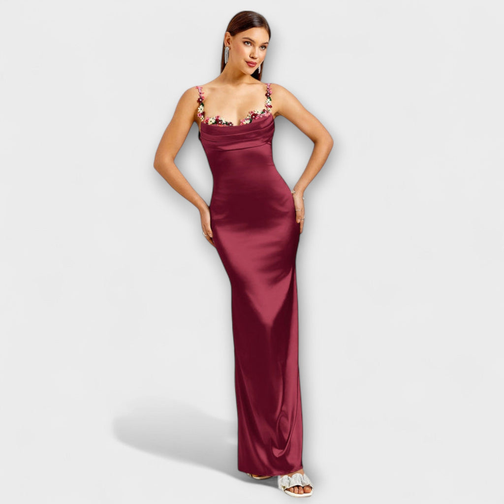 Style200™ | Embellished Satin Dress with Back Lacing for Parties