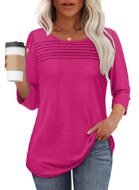 Lena™ | Women's Crew Neck 3/4 Sleeve Pleated Chest Top