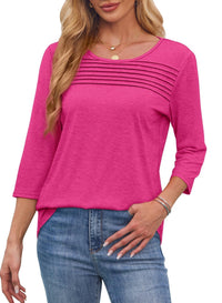 Lena™ | Women's Crew Neck 3/4 Sleeve Pleated Chest Top