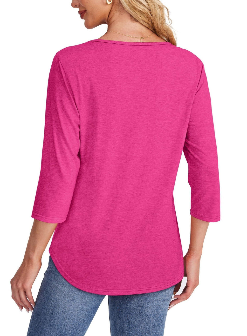 Lena™ | Women's Crew Neck 3/4 Sleeve Pleated Chest Top