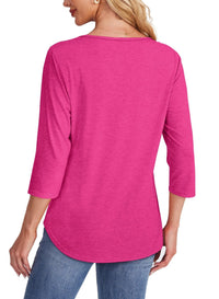 Lena™ | Women's Crew Neck 3/4 Sleeve Pleated Chest Top