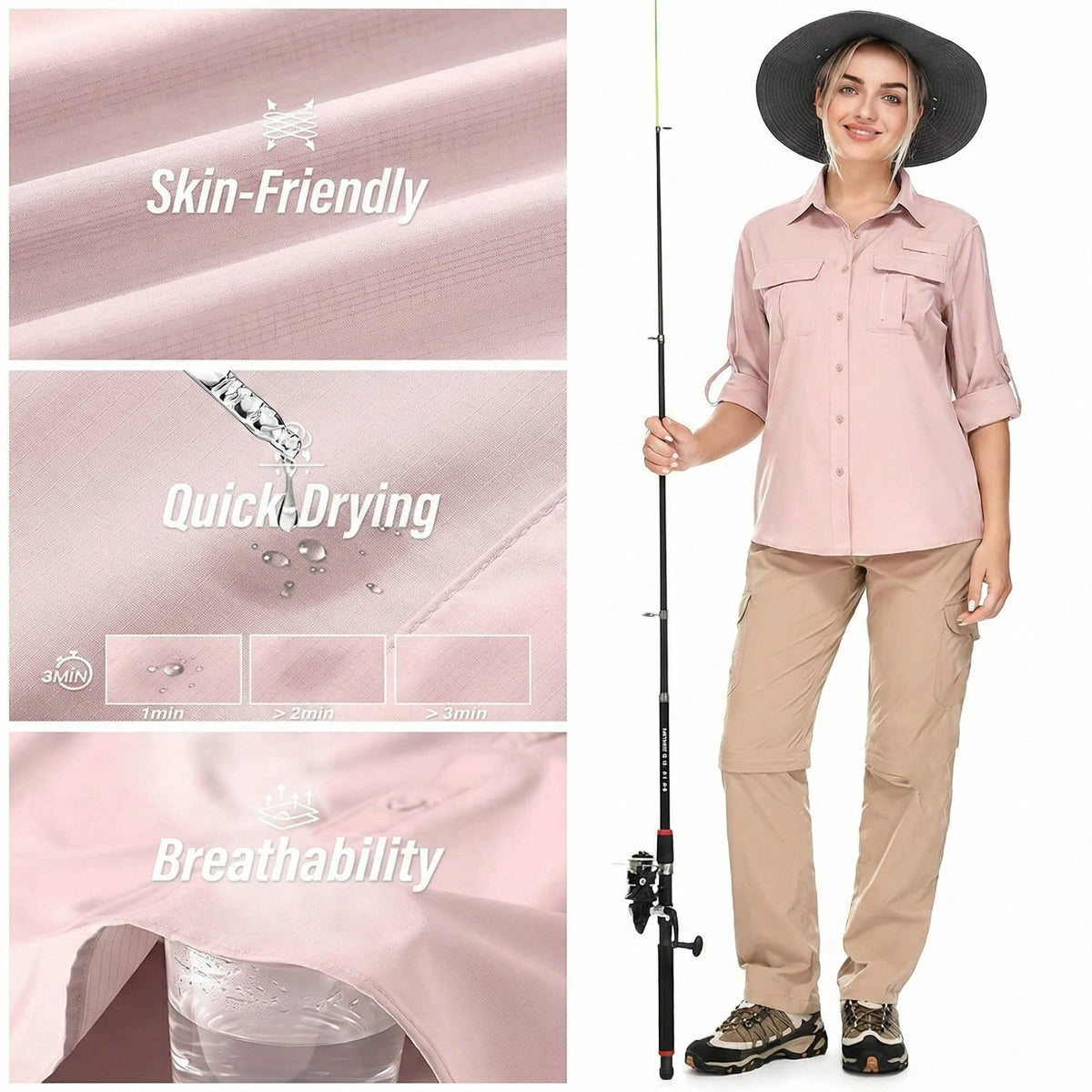 Trek™ | Women's UPF 50 Long Sleeve Hiking Shirt Roll-Up Safari Shirt