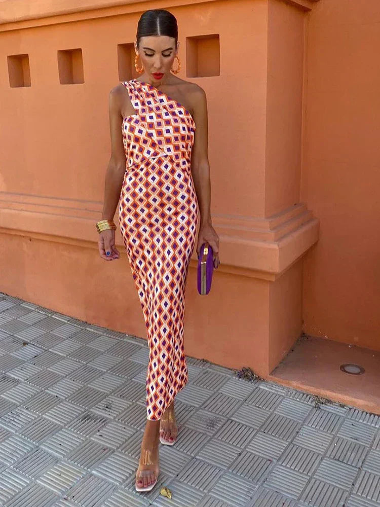 Isabella™ | Stylish Women’s One-Shoulder Printed Dress