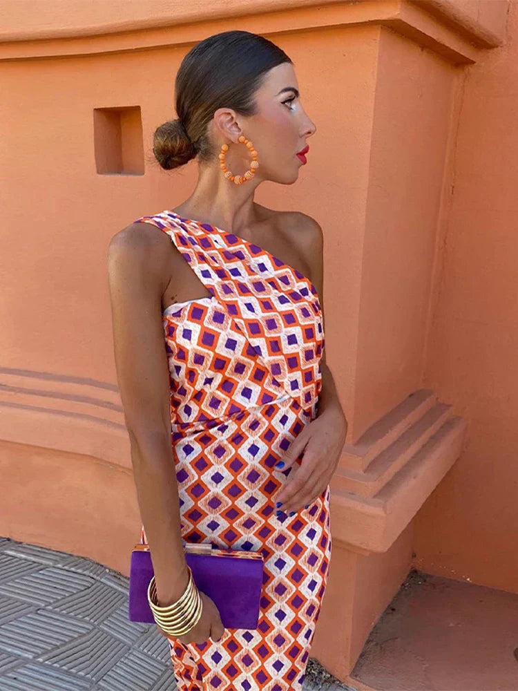 Isabella™ | Stylish Women’s One-Shoulder Printed Dress