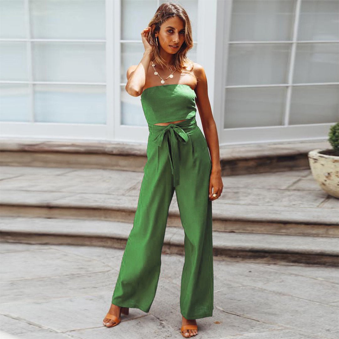 Sandy™ | Women's Strapless Tie Waist Wide Leg Jumpsuit