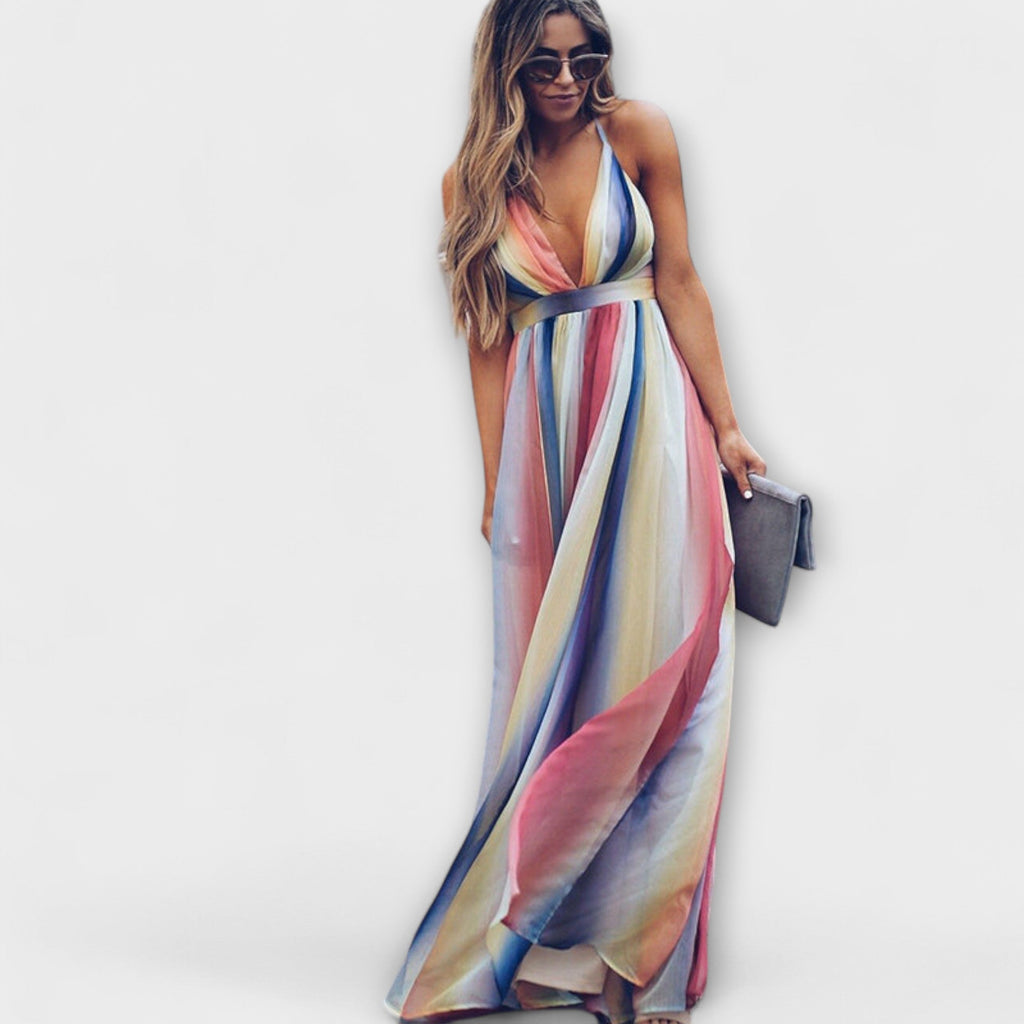 Style200™ | V-Neck Multicolored Striped Women's Dress for Every Occasion