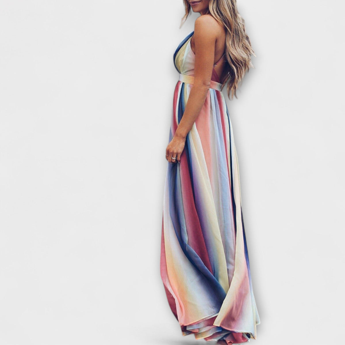 Style200™ | V-Neck Multicolored Striped Women's Dress for Every Occasion