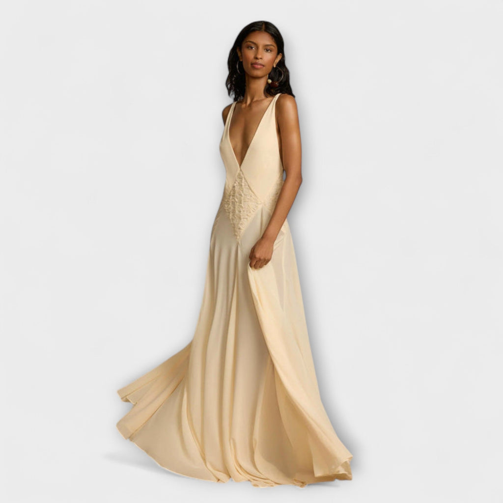 Style200™ | Chic Maxi Dress with Deep V-Neck for Any Occasion