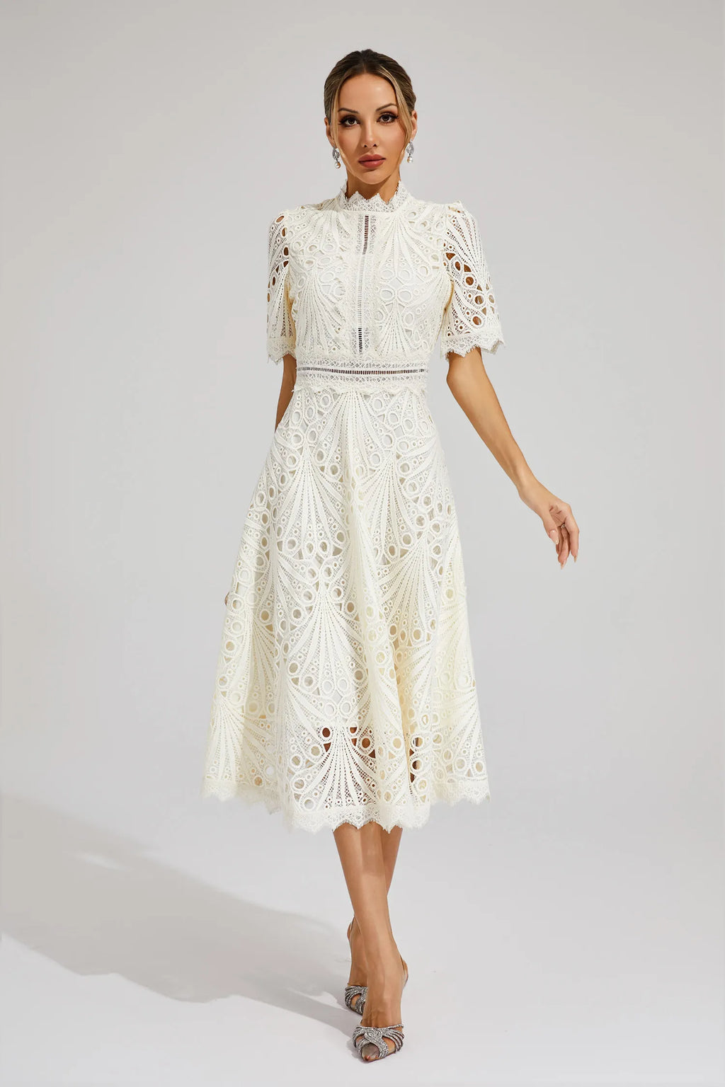 Mirabel™ | Chic Lace Midi Dress for Weddings & Events