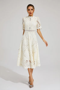 Mirabel™ | Chic Lace Midi Dress for Weddings & Events