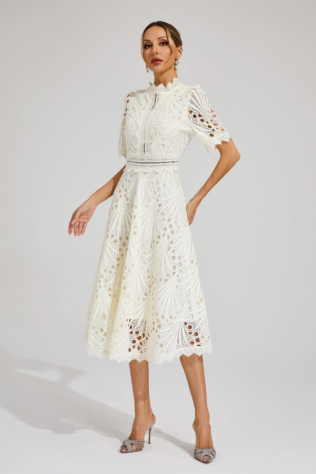 Mirabel™ | Chic Lace Midi Dress for Weddings & Events