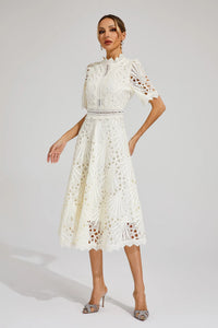 Mirabel™ | Chic Lace Midi Dress for Weddings & Events