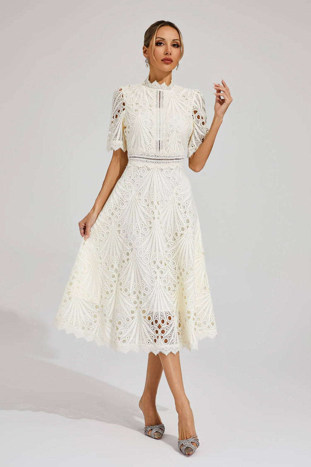 Mirabel™ | Chic Lace Midi Dress for Weddings & Events