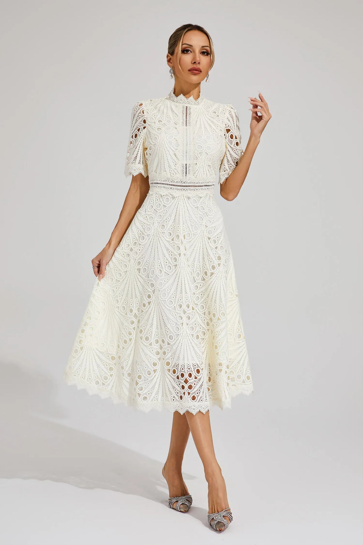 Mirabel™ | Chic Lace Midi Dress for Weddings & Events