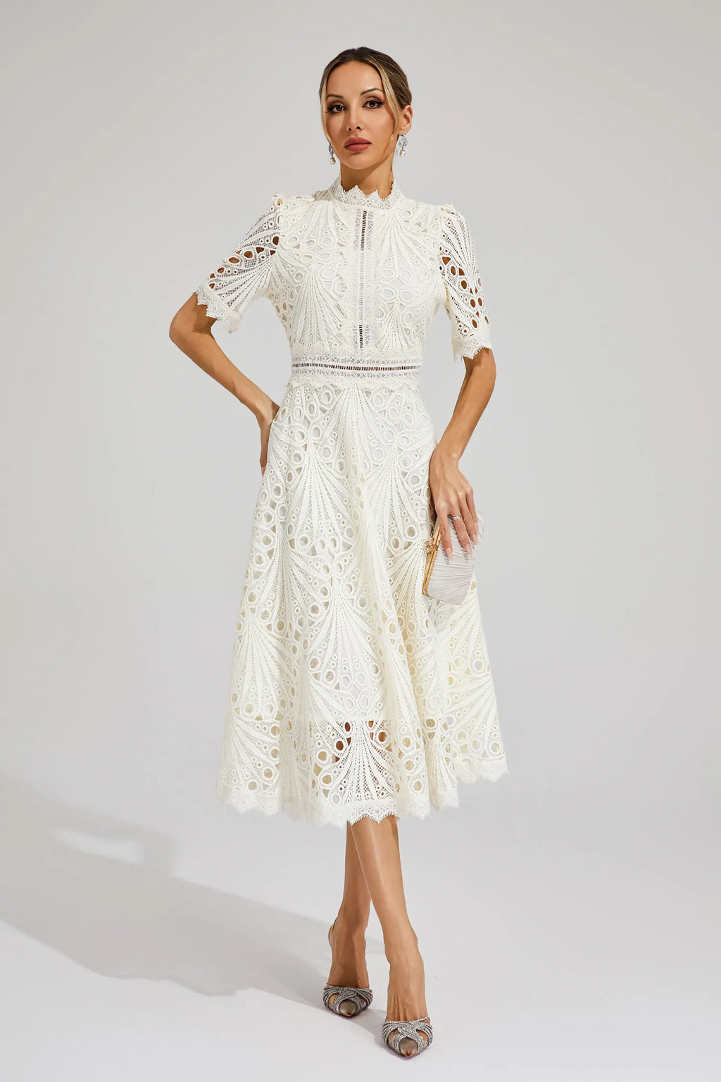 Mirabel™ | Chic Lace Midi Dress for Weddings & Events