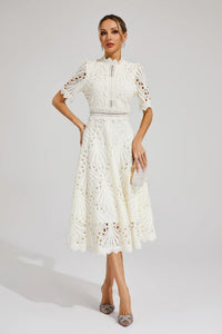 Mirabel™ | Chic Lace Midi Dress for Weddings & Events