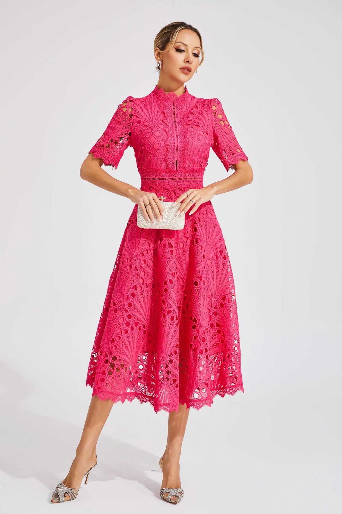 Mirabel™ | Chic Lace Midi Dress for Weddings & Events