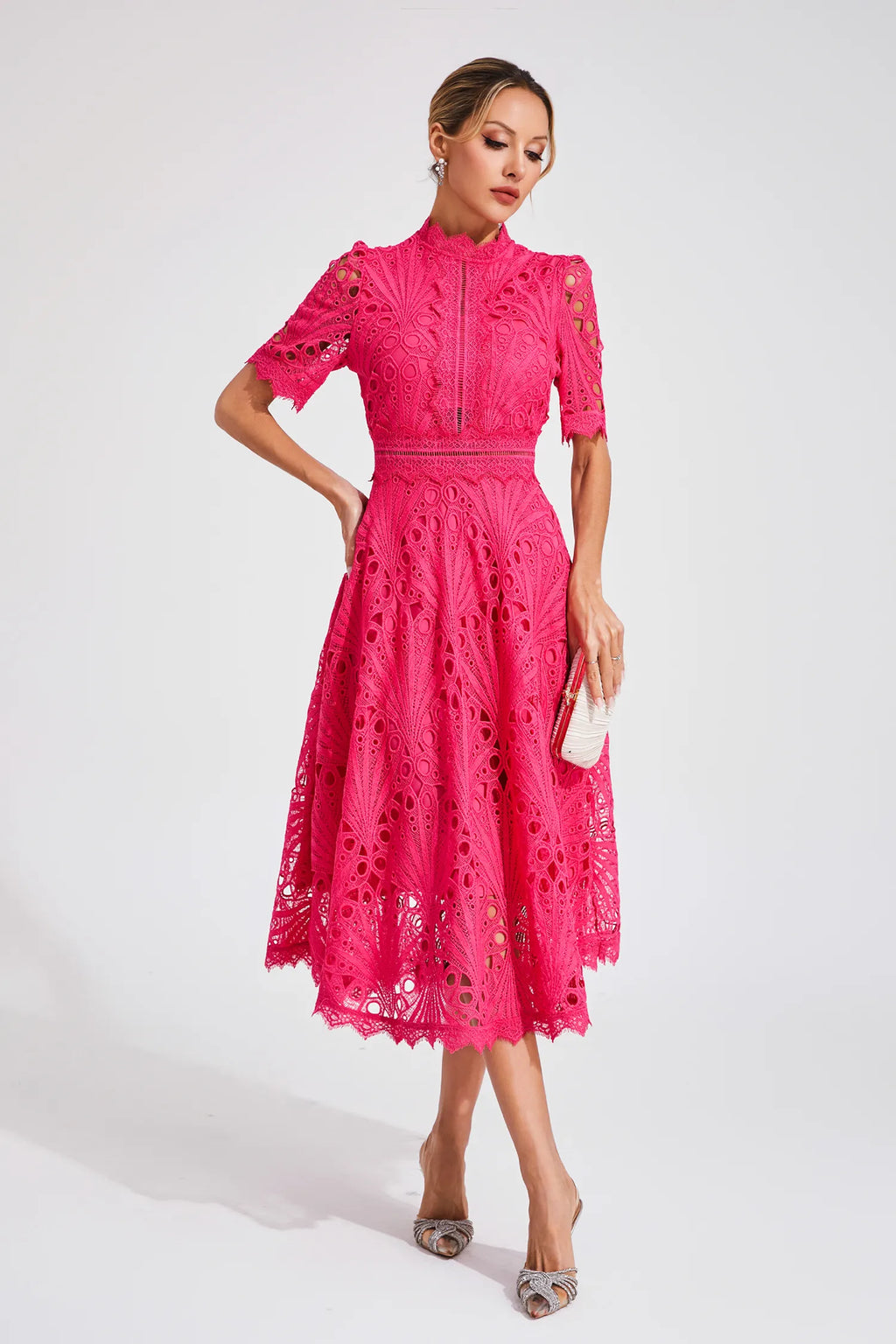 Mirabel™ | Chic Lace Midi Dress for Weddings & Events
