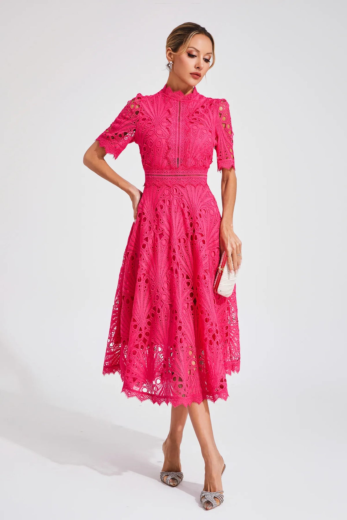 Mirabel™ | Chic Lace Midi Dress for Weddings & Events