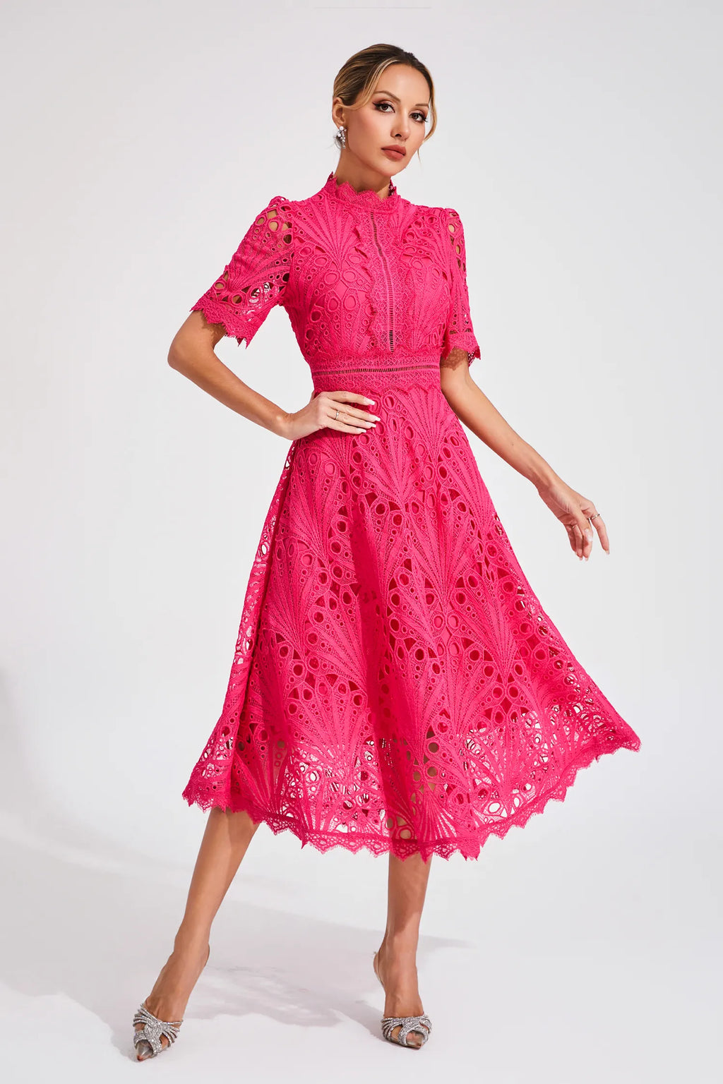 Mirabel™ | Chic Lace Midi Dress for Weddings & Events