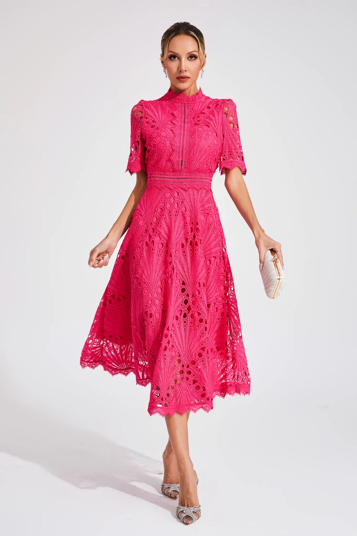 Mirabel™ | Chic Lace Midi Dress for Weddings & Events