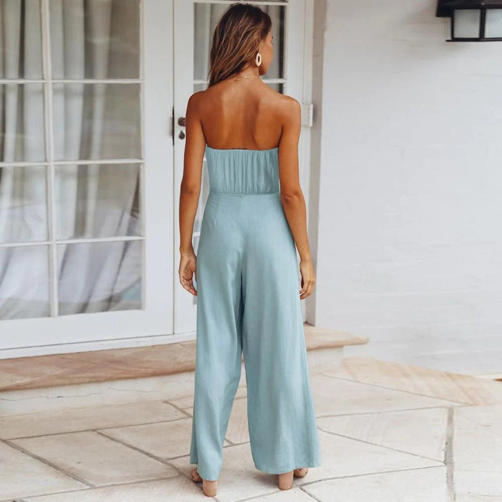 Sandy™ | Women's Strapless Tie Waist Wide Leg Jumpsuit