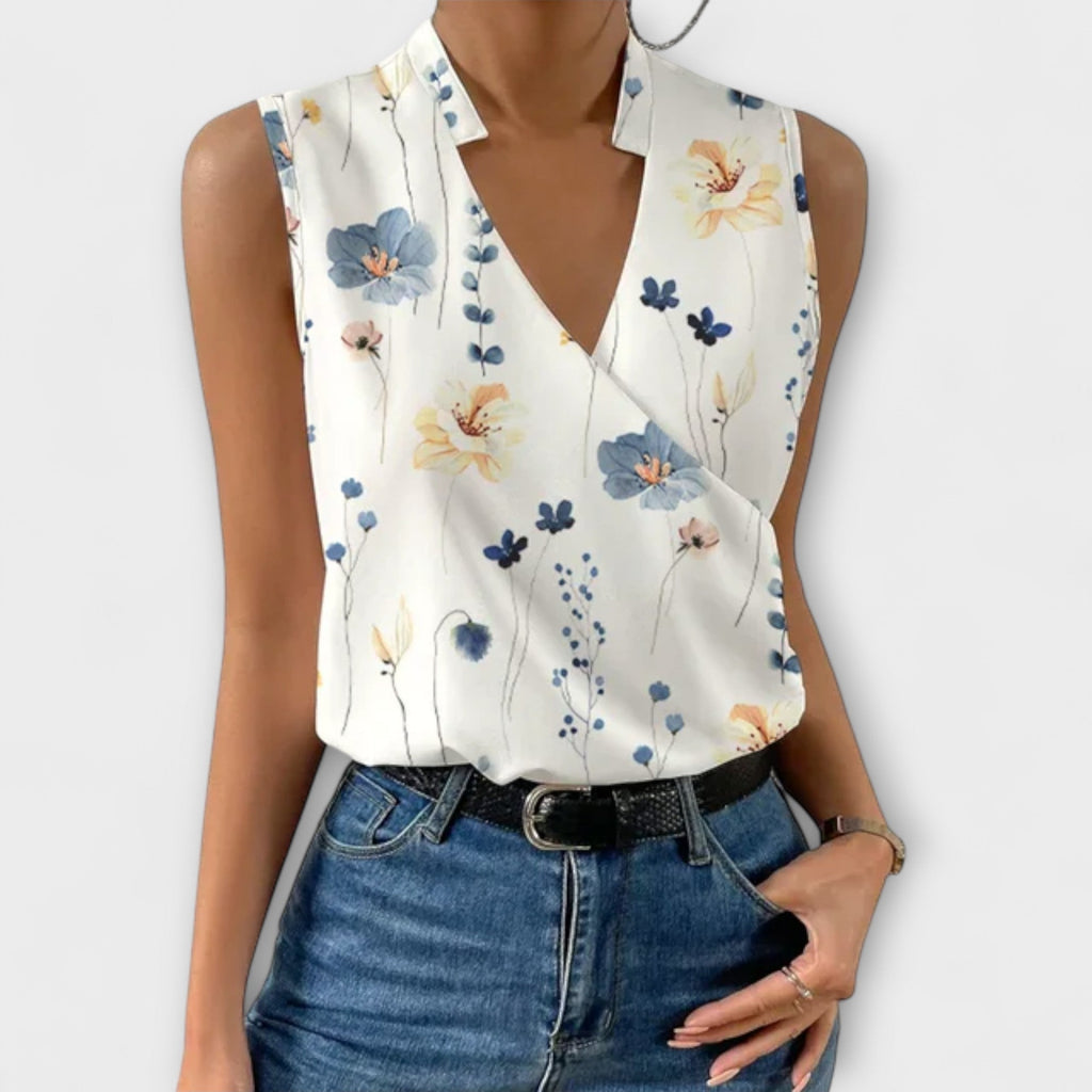 Nina™ | Women's Sleeveless Wrap V-Neck Top Collared Blouse