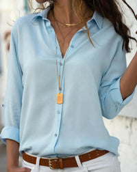 Stella™ | Women's Satin Button Down Shirt Long Sleeve Blouse