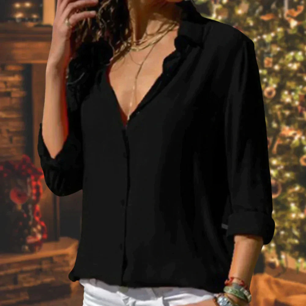 Stella™ | Women's Satin Button Down Shirt Long Sleeve Blouse