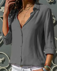 Stella™ | Women's Satin Button Down Shirt Long Sleeve Blouse