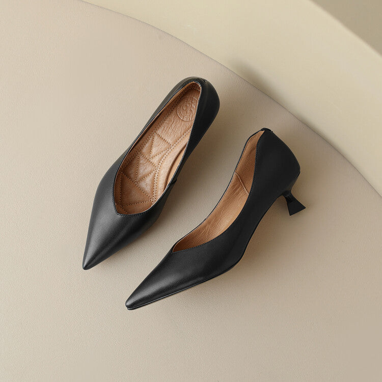 Camille™ | Women's Pointed Toe Pumps Low Kitten Heel Slip On Shoes