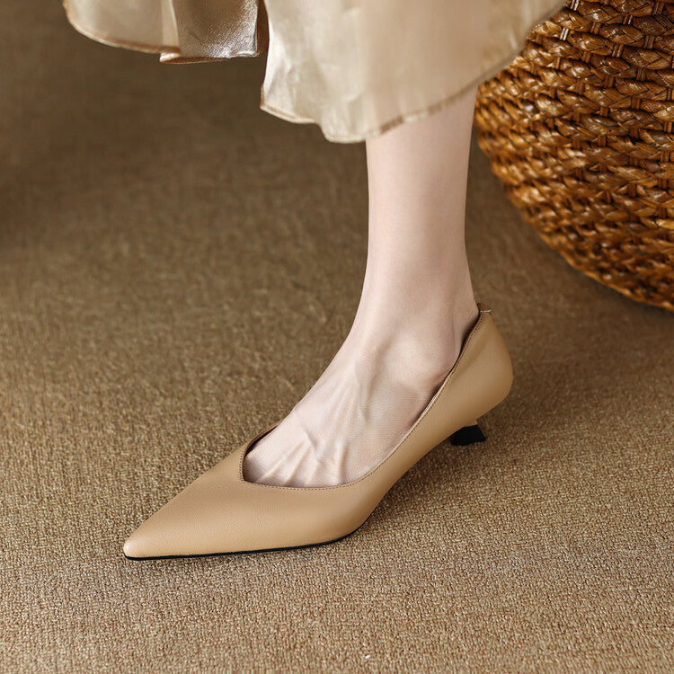 Camille™ | Women's Pointed Toe Pumps Low Kitten Heel Slip On Shoes