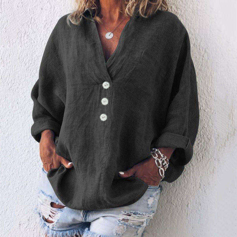 Breeze™ | Women's V-Neck Oversized Top Long Sleeve Button