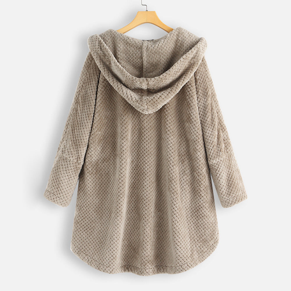 Sage | Long Cardigan with Fuzzy Hooded Detail