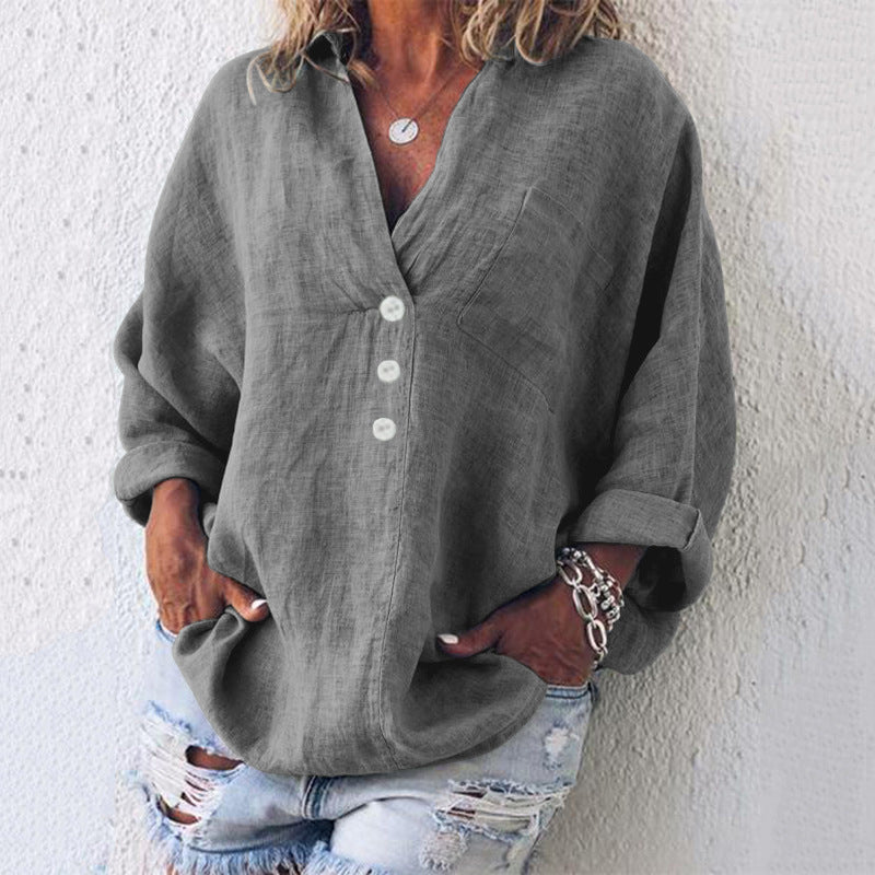 Breeze™ | Women's V-Neck Oversized Top Long Sleeve Button