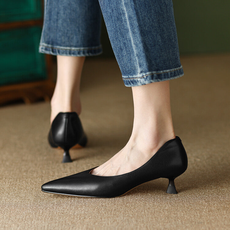 Camille™ | Women's Pointed Toe Pumps Low Kitten Heel Slip On Shoes