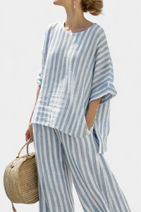 Marina™ | Women's Striped Casual Top & Wide Leg Pants Set