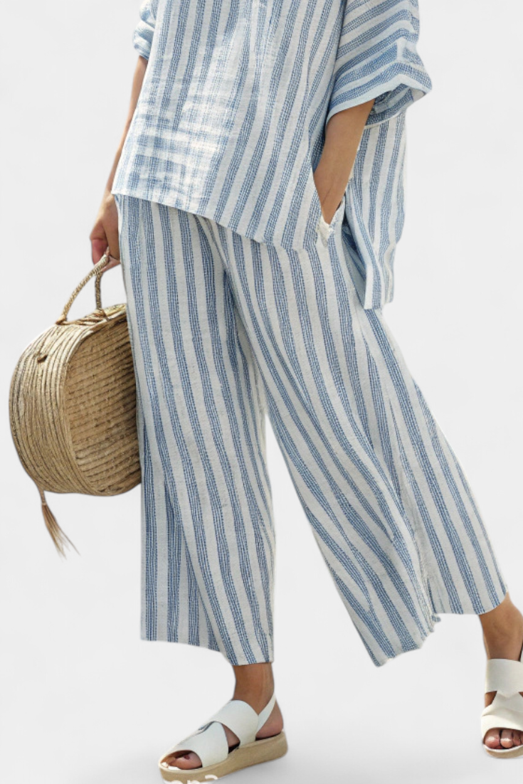 Marina™ | Women's Striped Casual Top & Wide Leg Pants Set
