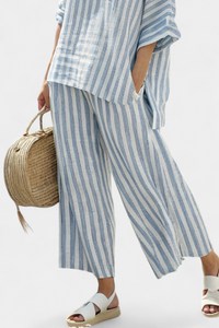 Marina™ | Women's Striped Casual Top & Wide Leg Pants Set