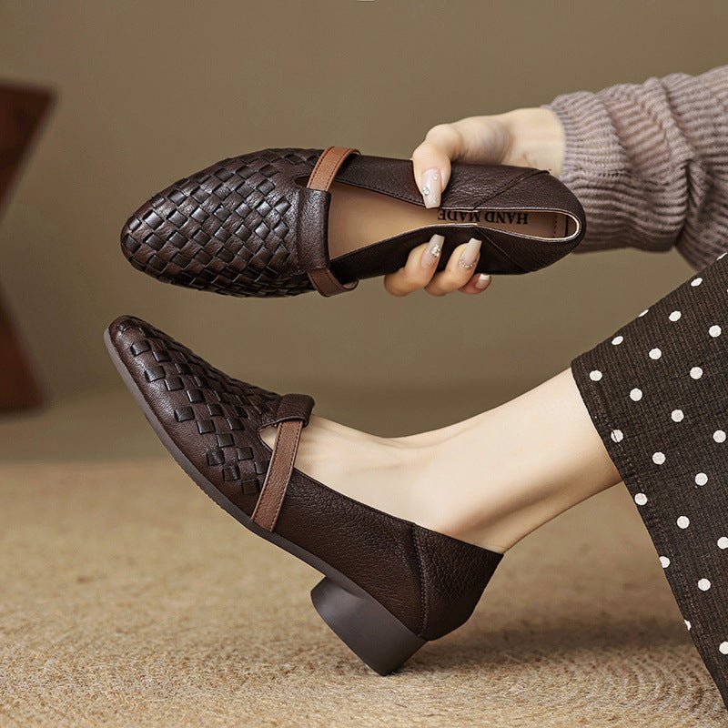 Dorothea™ | Woven Strap Block Heel Loafers