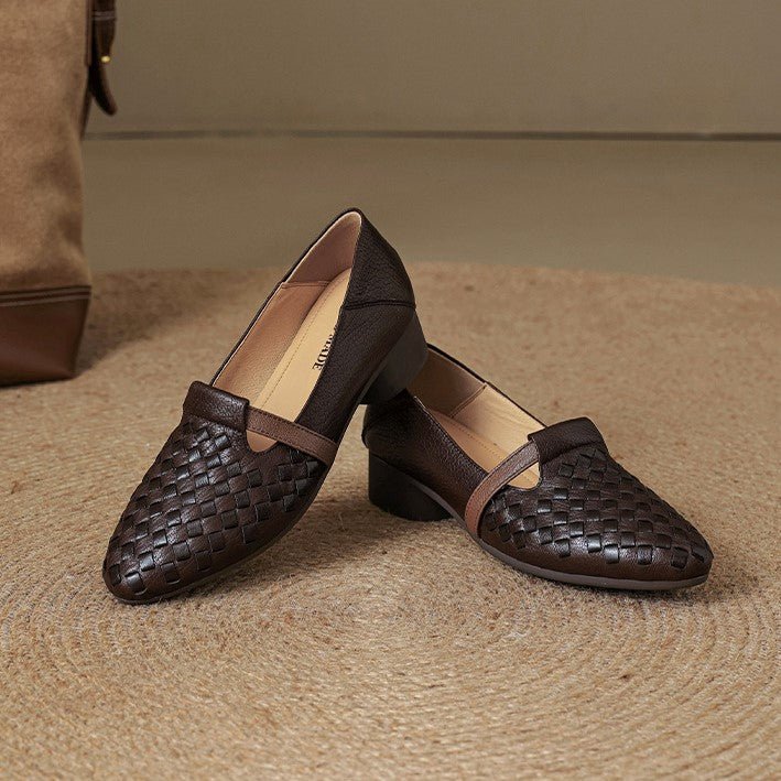 Dorothea™ | Woven Strap Block Heel Loafers