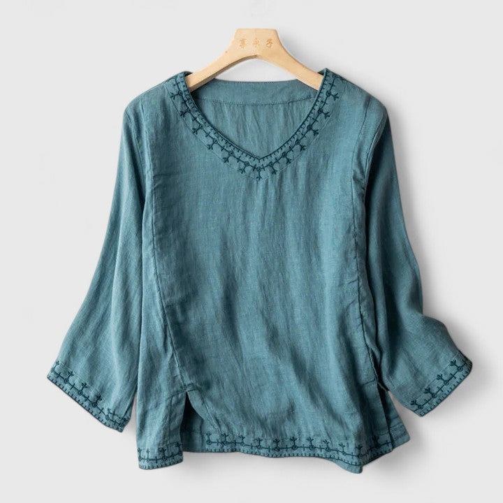 Taysia™ | Chic V-Neck Blouse for Any Occasion