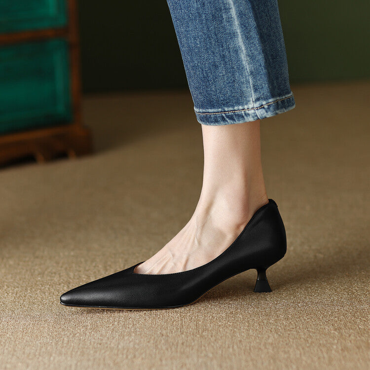 Camille™ | Women's Pointed Toe Pumps Low Kitten Heel Slip On Shoes