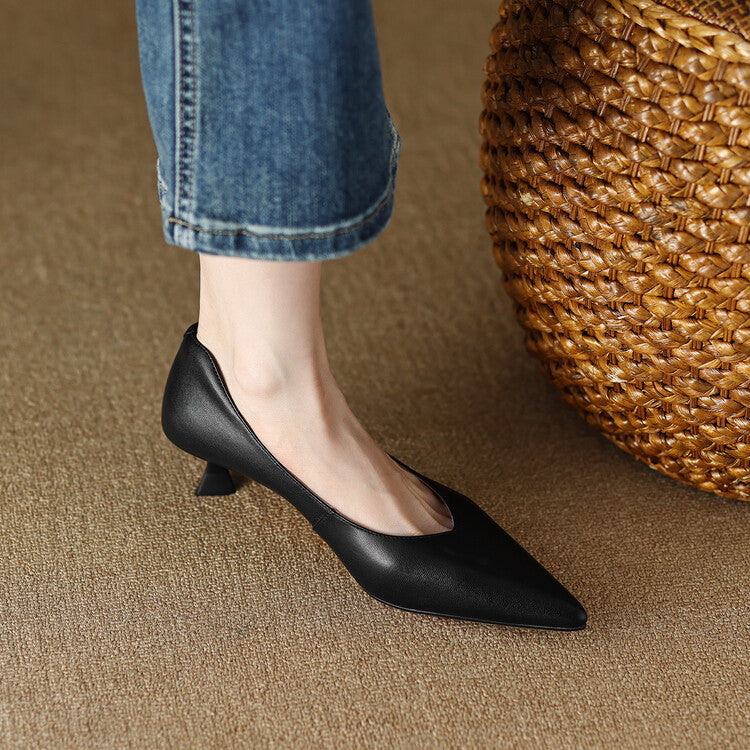 Camille™ | Women's Pointed Toe Pumps Low Kitten Heel Slip On Shoes