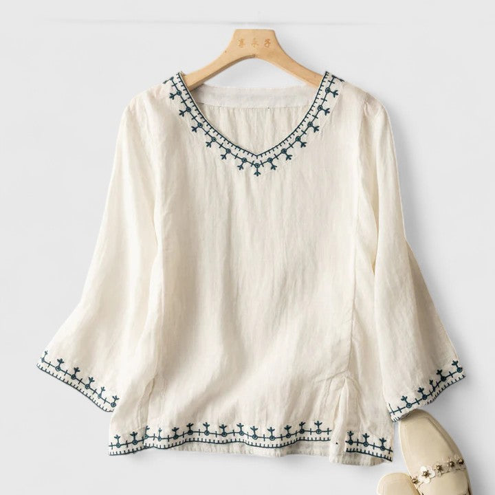 Taysia™ | Chic V-Neck Blouse for Any Occasion