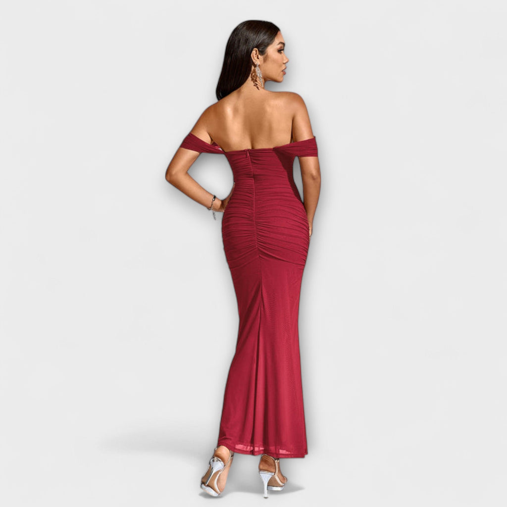 Style200™ | Ione - Chic Off-Shoulder Ruched Dress for Any Occasion