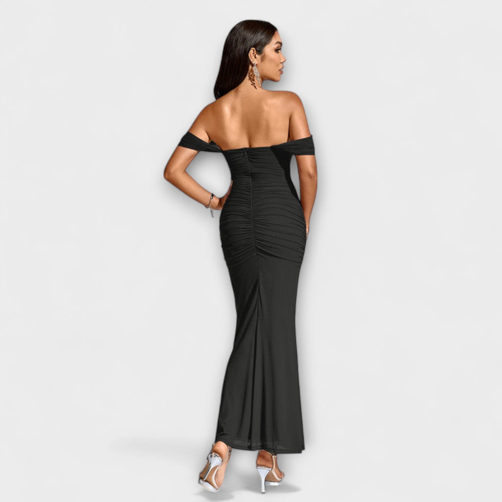 Style200™ | Ione - Chic Off-Shoulder Ruched Dress for Any Occasion